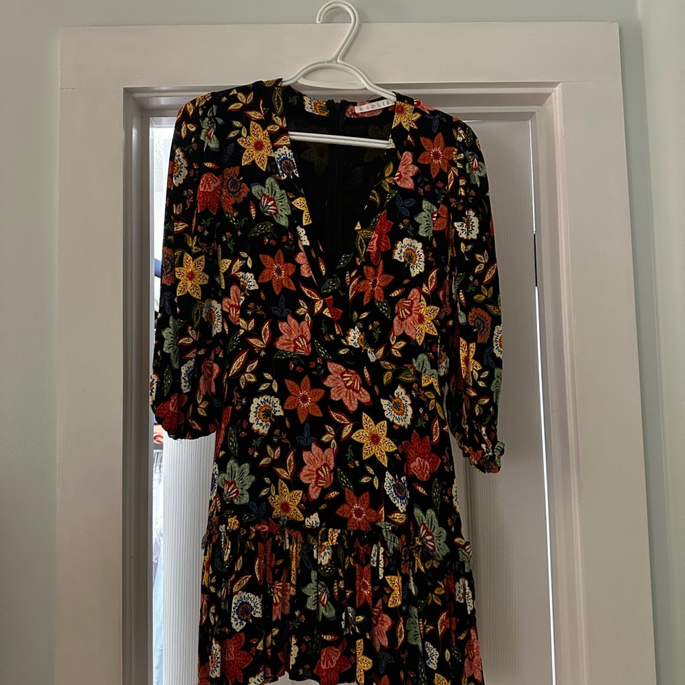 Karlie Orange Red Puff Sleeve Wrap Sundress